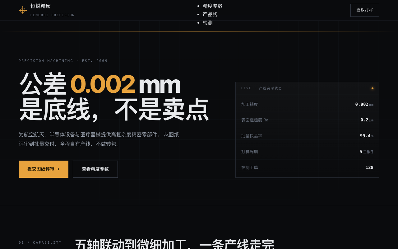 恒锐精密 HENGRUI 官网 Demo 首屏